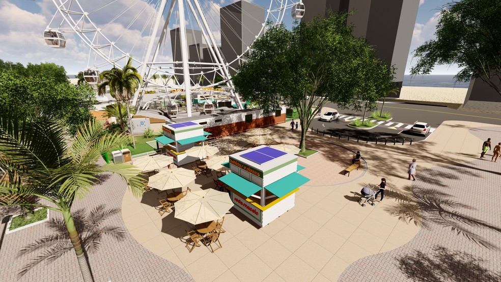 Ilustração mostra como será roda-gigante na orla de Pajuçara, em Maceió — Foto: Interparques Holding