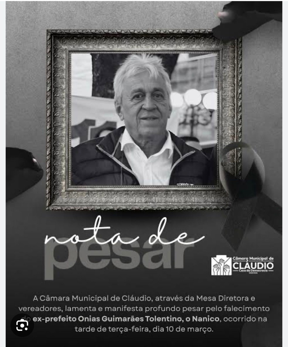 Câmera de Cláudio lamenta morte do ex-prefeito Onias Guimarães Tolentino — Foto: Câmera de Cláudio/Divulgação