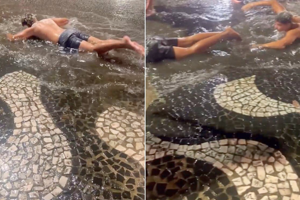 Vídeo mostra calouros 'nadando' em poça d'água durante trote universitário no litoral de SP