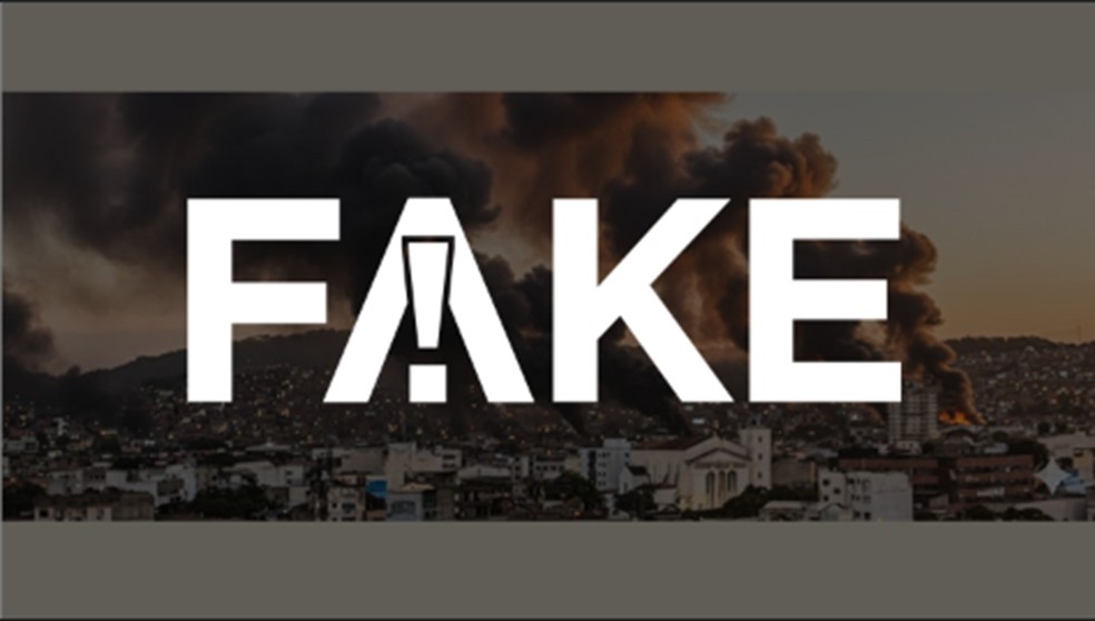 É FAKE: Imagem que alega mostrar colunas de fumaça no Rio em dia de megaoperação foi feita com IA — Foto: Reprodução