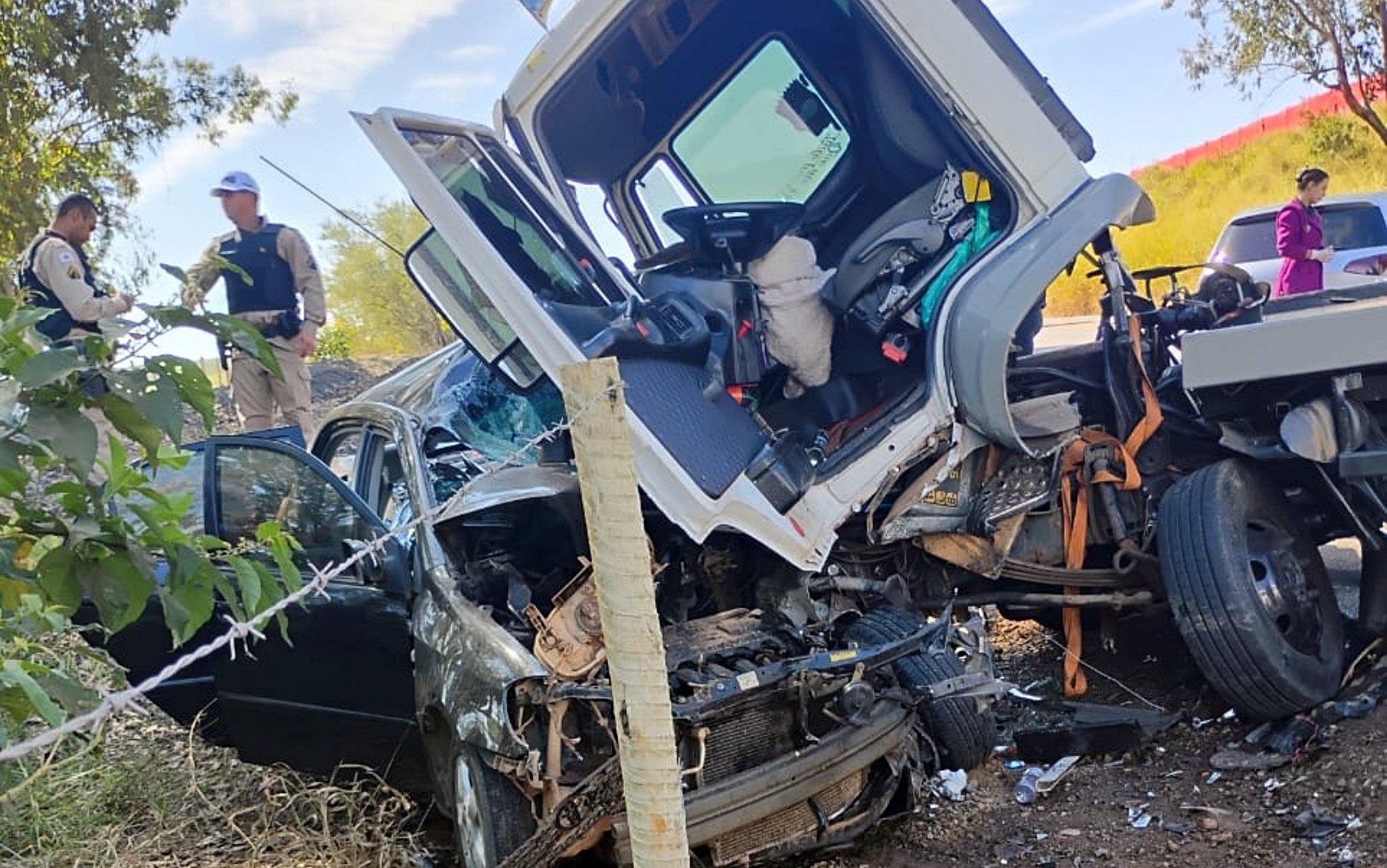 Três pessoas morrem em batida entre caminhão e carro na MGC-491, em Elói Mendes, MG