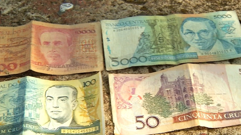 Cédulas de Cruzados herdadas pelos irmãos Valadares, em Araguaína ? Foto: Reprodução/TV Anhanguera