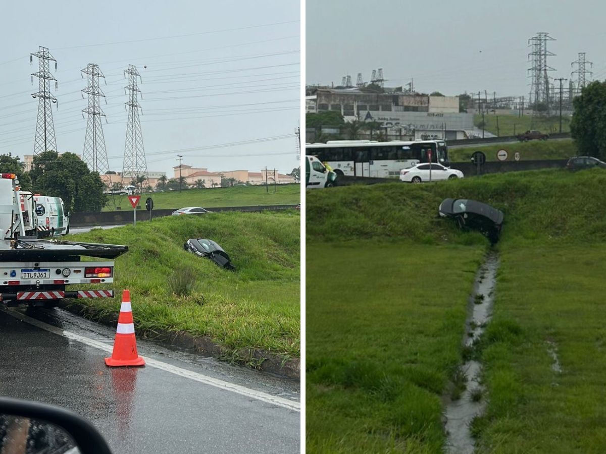 Veículo cai em alça de acesso da Anhanguera à Santos Dumont e deixa motorista ferido em Campinas