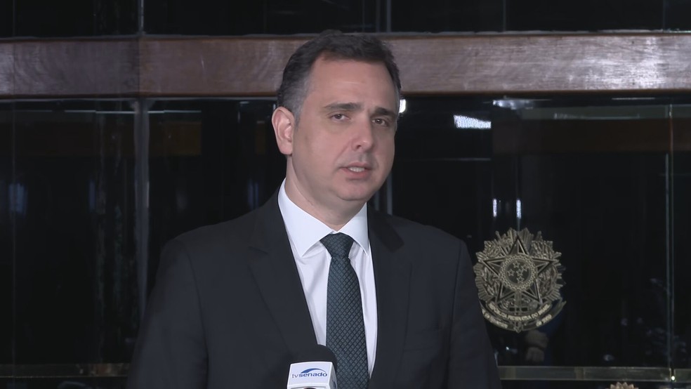 Rodrigo Pacheco (PSD-MG), presidente do Senado, no dia em que anunciou a apresentação da proposta. — Foto: TV Globo/Reprodução