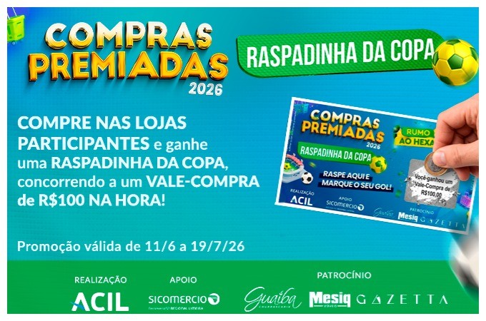 Compras Premiadas 2026 ganha reforço com Raspadinha da Copa em Limeira