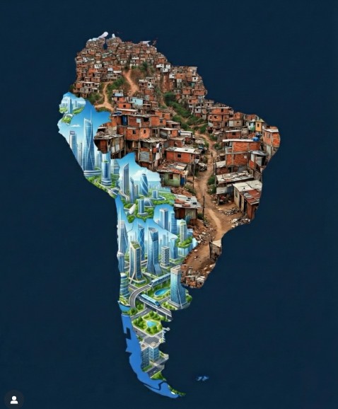 Milei compartilha post que mostra mapa do Brasil formado por favelas e Argentina como futurista