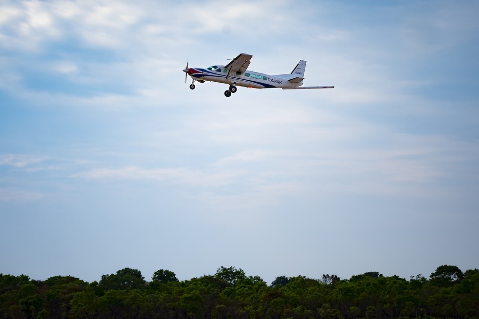 Aeronave usada no mapeamento aerogeofísico no Tocantins — Foto: Igo Estrela/Serviço Geológico do Brasil