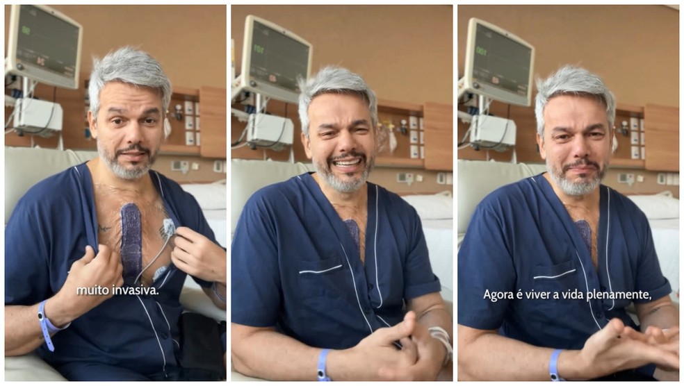 Apresentador Otaviano Costa chora ao falar da cirurgia no peito por conta de um aneurisma na aorta. — Foto: Reprodução/Instagram