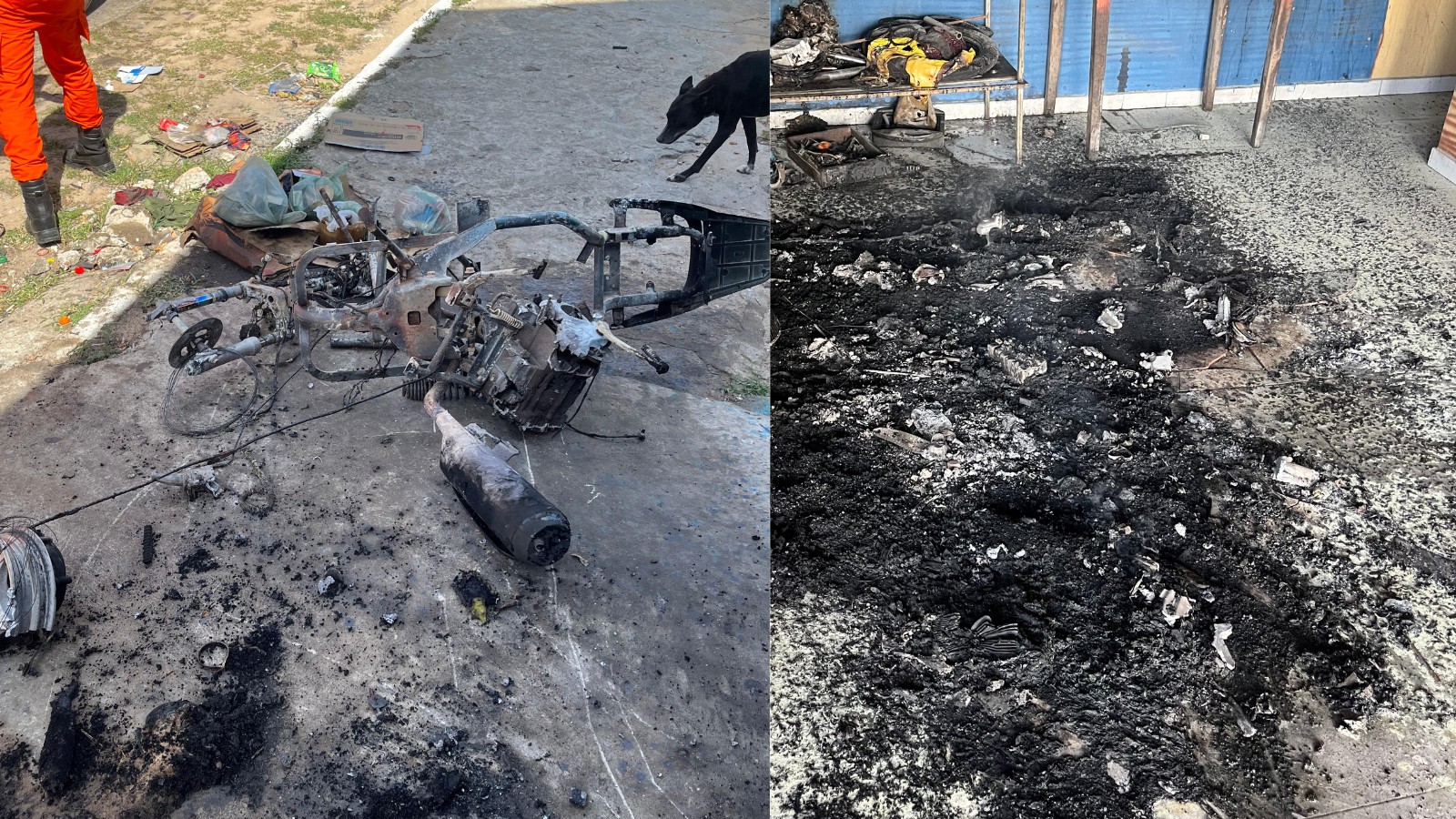 Vídeo: incêndio atinge mecânica após motocicleta pegar fogo em Parnaíba