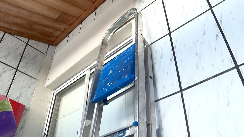 Escada usada pelo namorado para acessar o quarto de Dayse Barbosa e matá-la, no Espírito Santo — Foto: Reprodução/ TV Gazeta