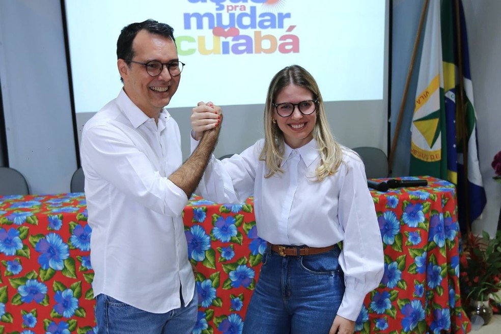 Lúdio Cabral, candidato a prefeito de Cuiabá, e a vice Rafaela Fava — Foto: Divulgação