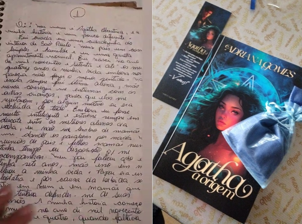 Adriana guarda o caderno com a história que deu origem ao livro publicado pela moradora de Piratininga — Foto: Arquivo pessoal