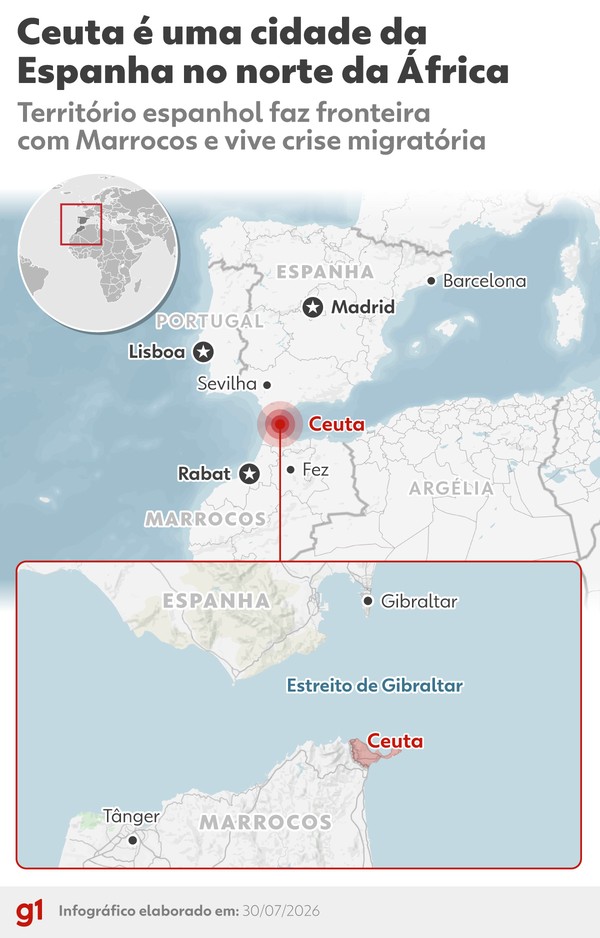 Mapa mostra localização de Ceuta — Foto: Arte g1