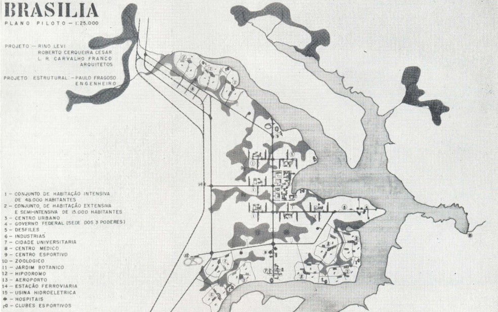 Planta baixa do projeto Rino Levi e equipe. — Foto: Revista Brasília/Arquivo Público do DF