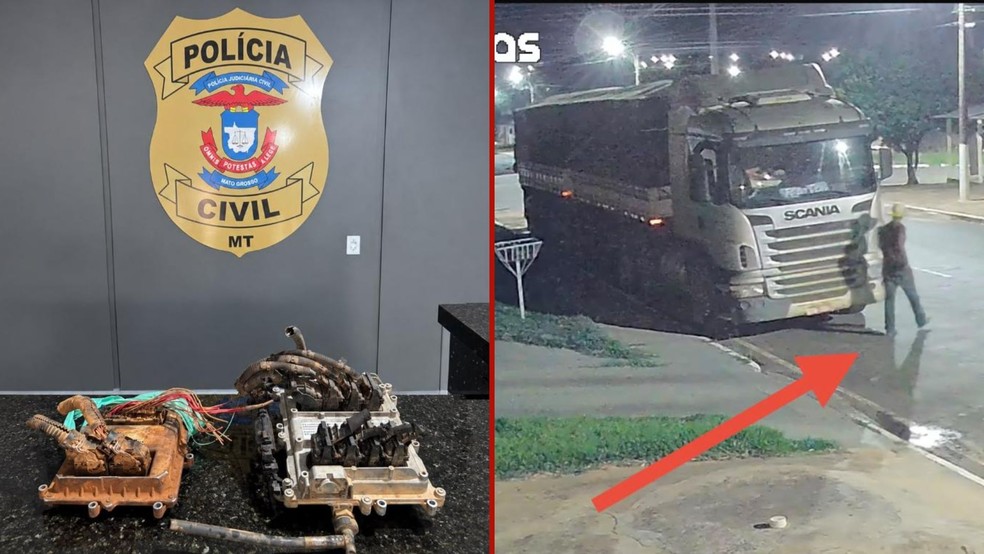 Polícia Civil recuperou dois módulos de caminhões avaliados em R$ 27 mil e prendeu um suspeito em Alto Garças. — Foto: PJC