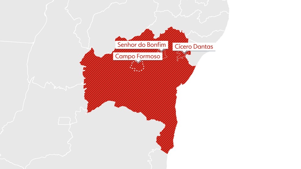 Cidades com casos registrados de botulismo na Bahia — Foto: Arte/Rede Bahia