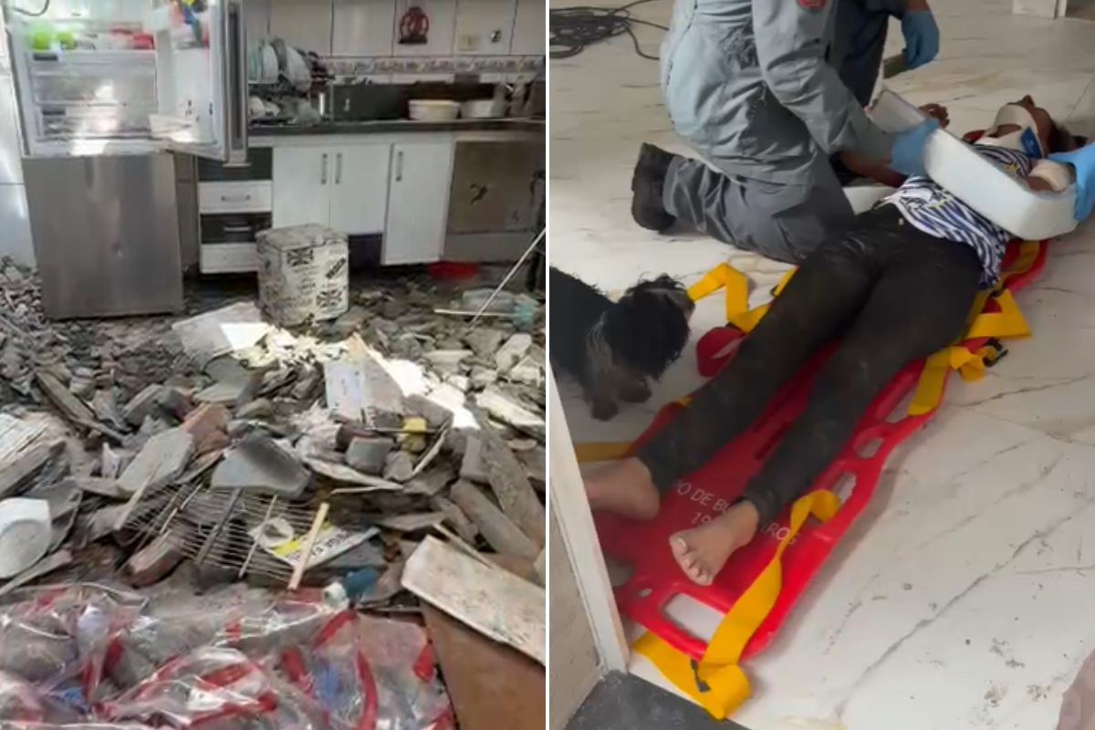 Mulher fica ferida após muro de prédio em construção desabar sobre casa em Praia Grande; VÍDEO 