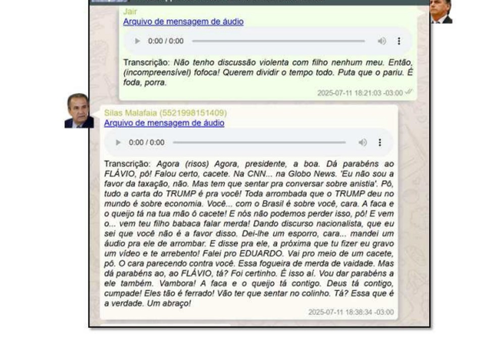 Silas Malafaia elogia Flávio e xinga Eduardo em mensagem de áudio para Bolsonaro — Foto: Reprodução