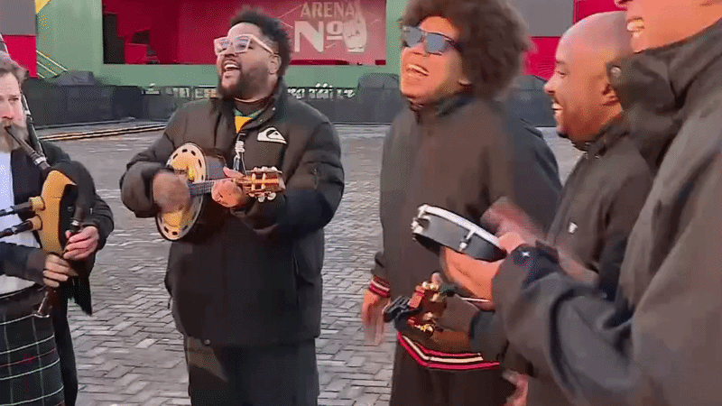 Especialista em música escocesa toca gaita de fole com grupo de pagode, usa 'saia' típica e aposta no Brasil: 'impossível a Escócia ganhar' 
