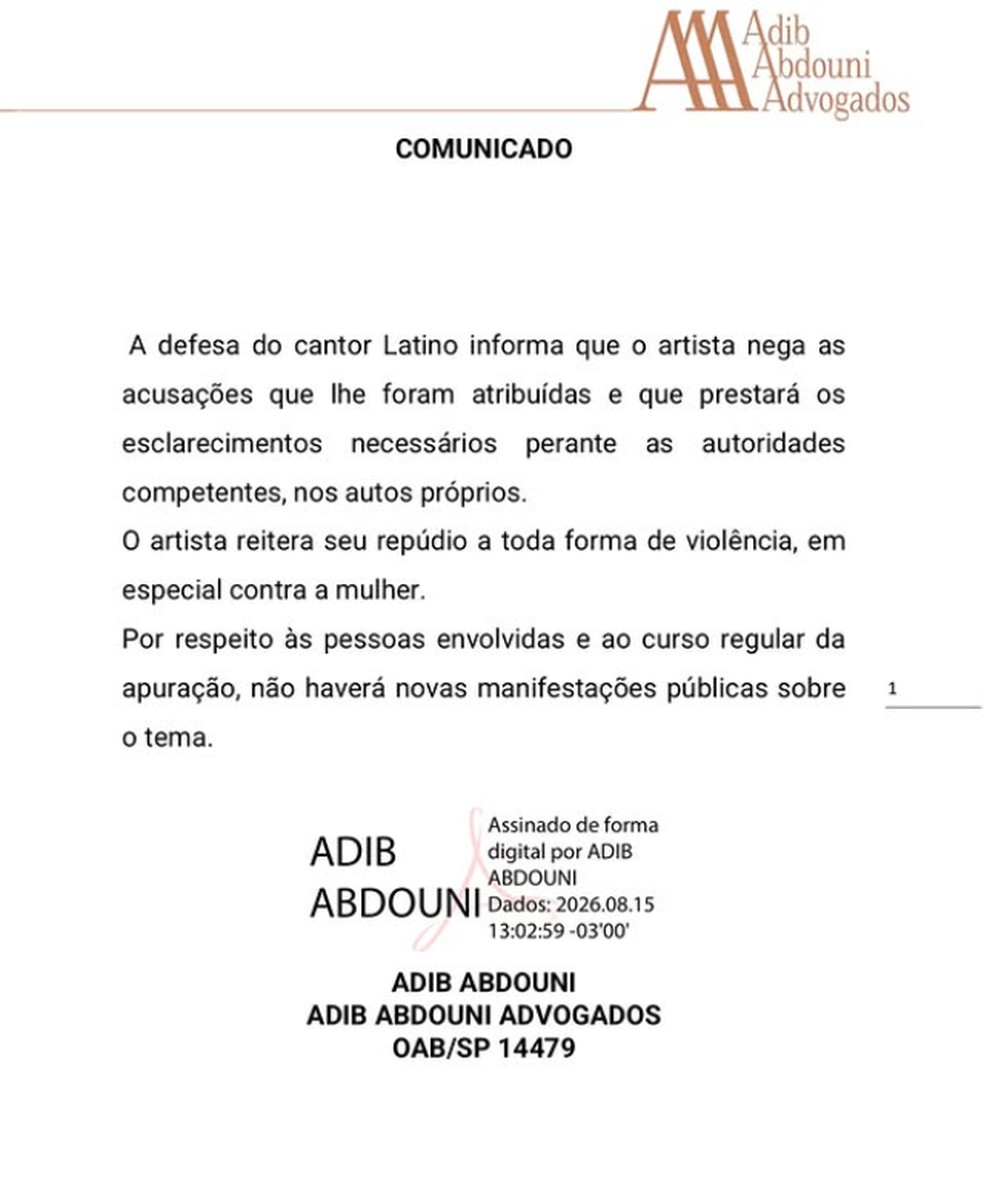 Latino nega acusações feitas pela ex-noiva em nota. — Foto: Reprodução/Instagram/Latino