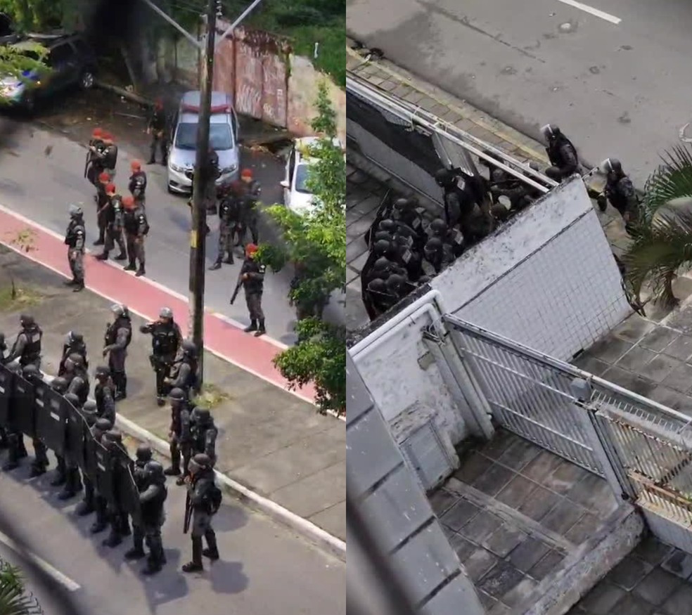 Oficiais do Batalhão de Choque do 6ºBPM entraram no residencial — Foto: Reprodução/WhatsApp