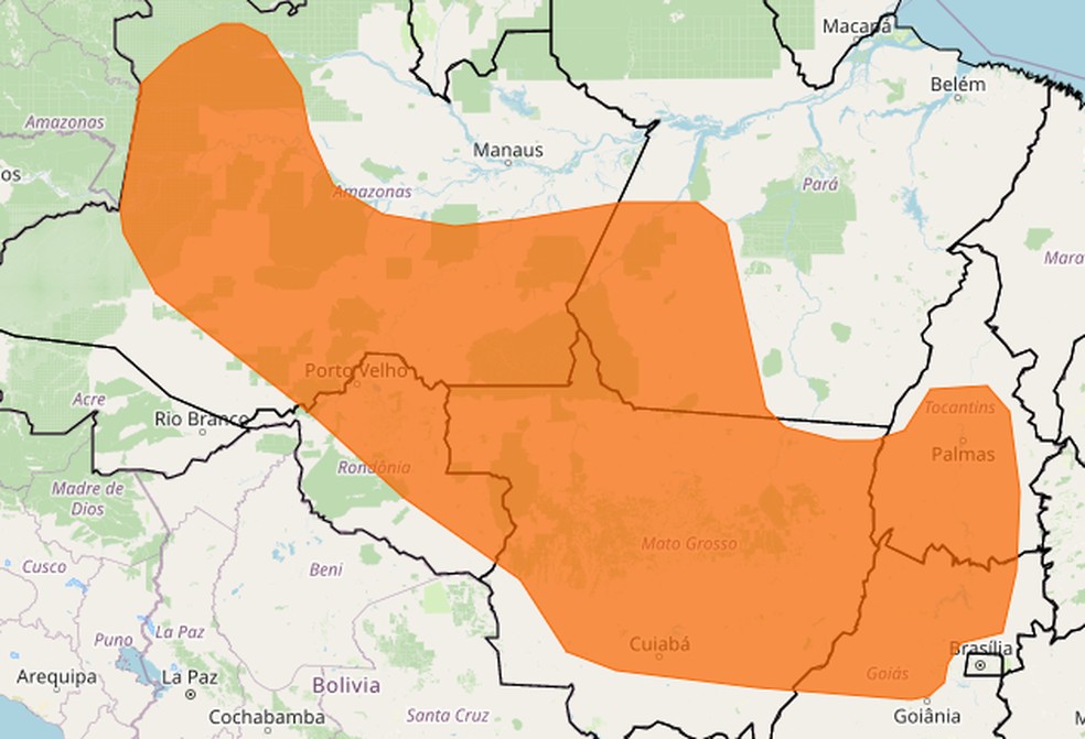 Alerta laranja de tempestade emitido para Rondônia e região — Foto: Inmet/Reprodução