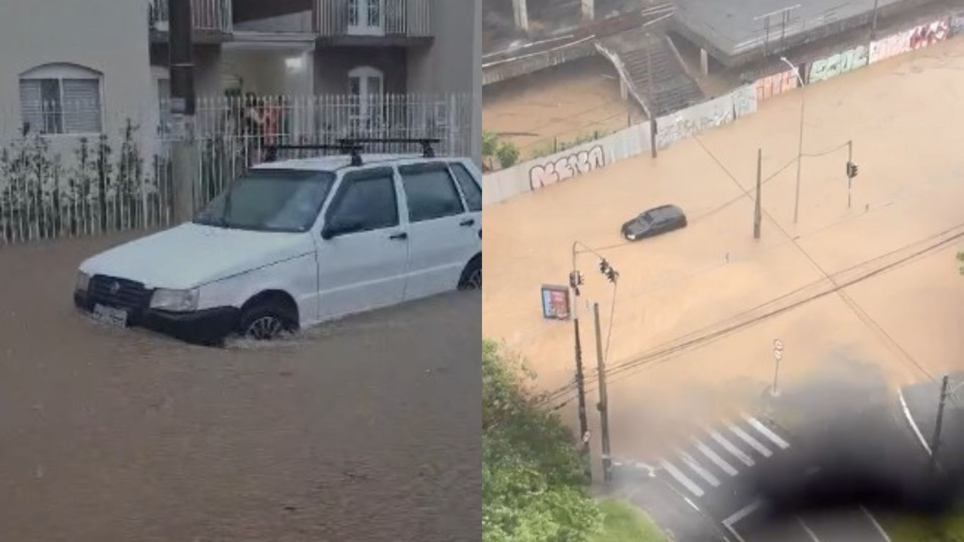 Forte chuva arrasta veículo, provoca queda de muro e pontos de alagamentos em vários bairros da região de Sorocaba