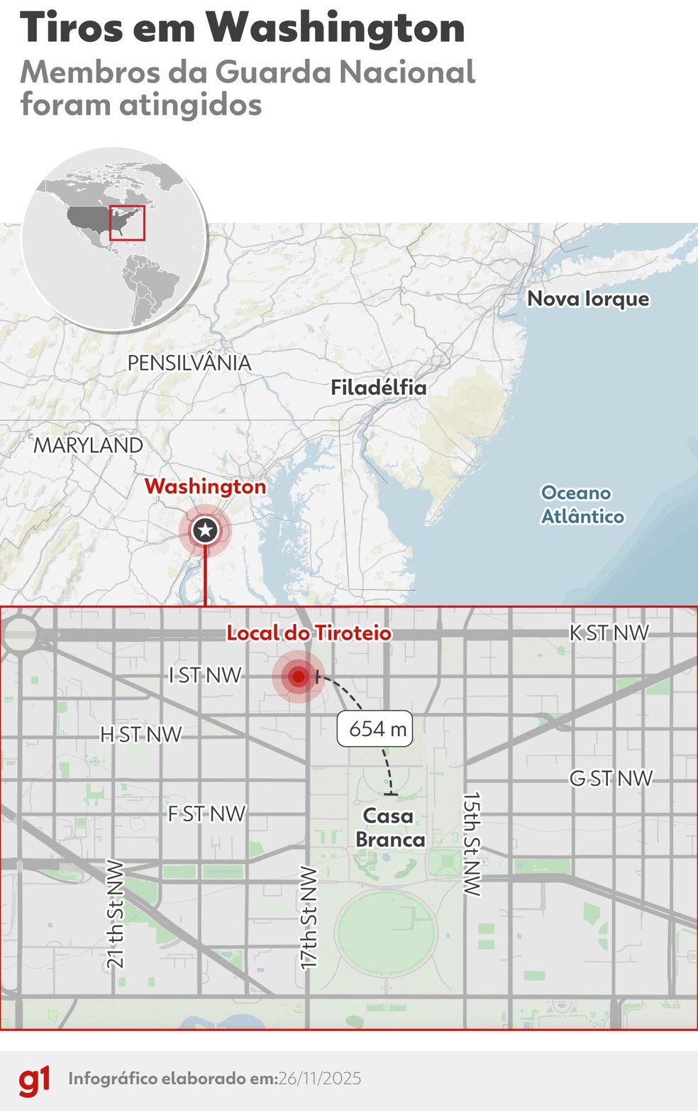 Ataque aconteceu próximo da Casa Branca — Foto: Juan Silva/Arte g1