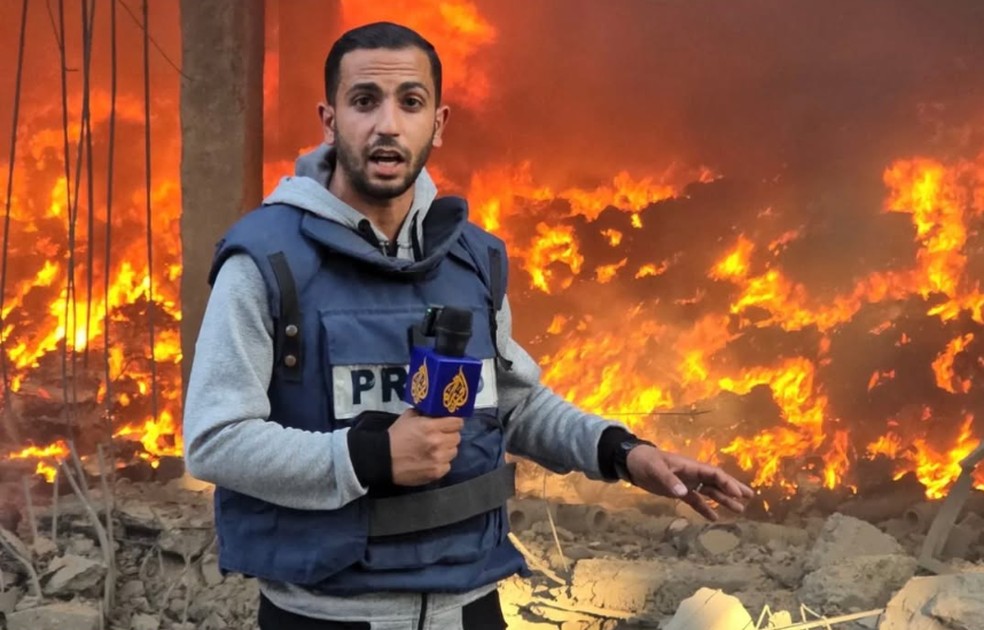 O CPJ denuncia violência contra jornalistas. Na imagem, jornalista da Al Jazeera morto durante o conflito entre Israel e o Hamas. — Foto: Reprodução/Al Jazeera