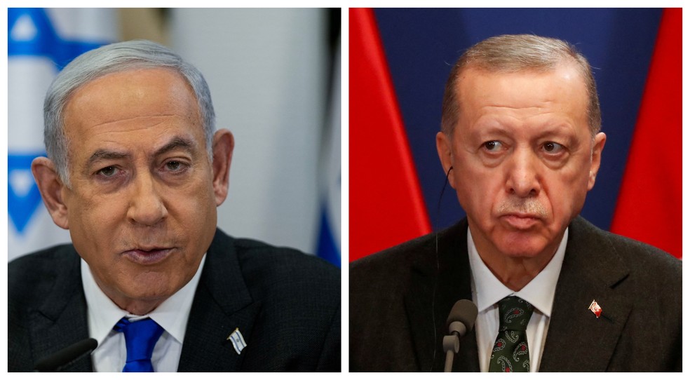 Montagem mostra Benjamin Netanyahu e Recep Tayyip Erdogan — Foto: Reuters