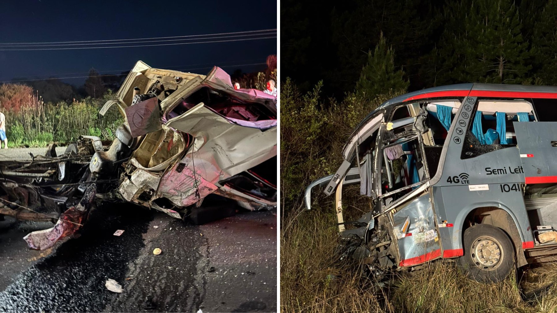 Duas pessoas morrem e 35 ficam feridas em acidente entre ônibus fretado por família e caminhão, no Paraná