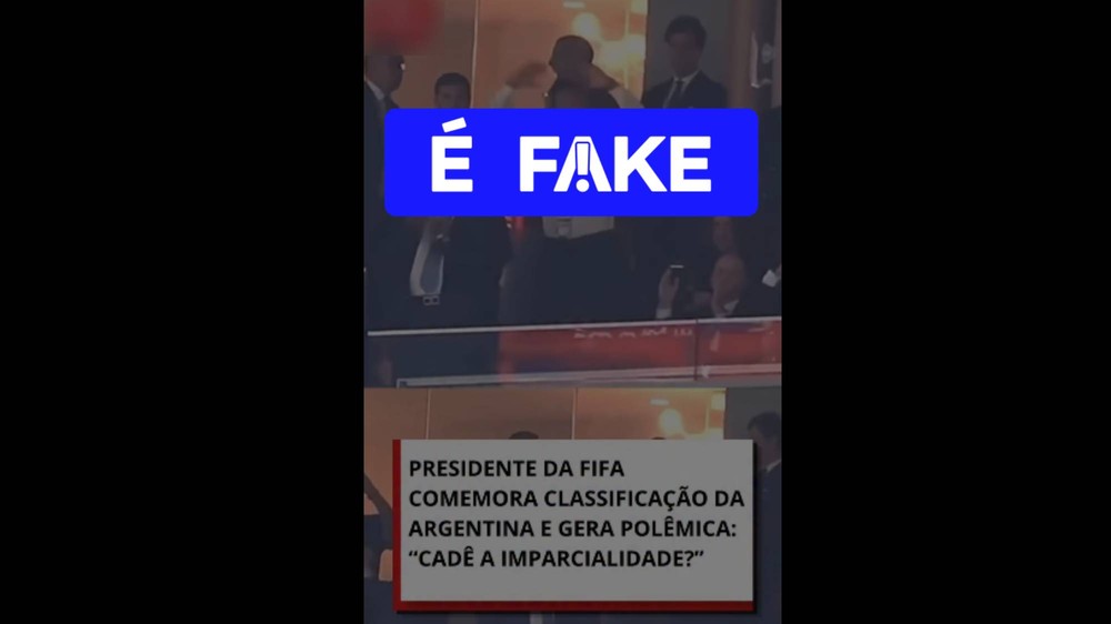 Vídeo que mostra presidente da Fifa comemorando vitória da Argentina sobre o Egito é falso