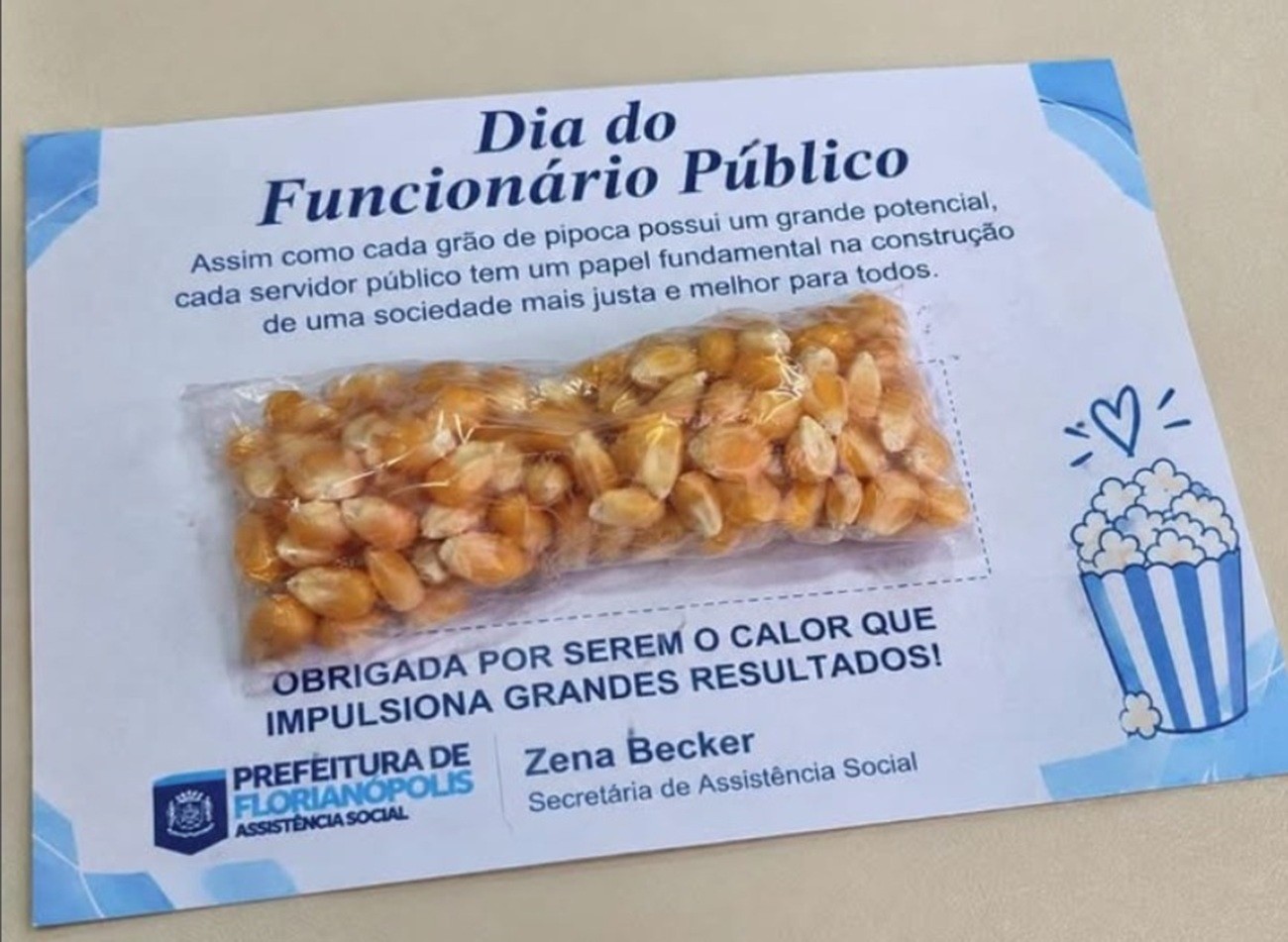 Prefeitura de Florianópolis dá milho de pipoca cru como homenagem ao Dia do Servidor Público