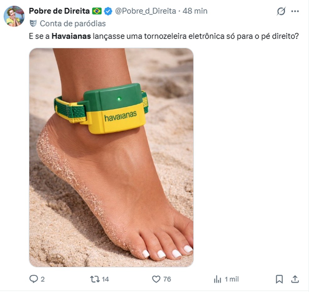 Direita convoca boicote às Havaianas após campanha com Fernanda Torres e caso vira meme — Foto: Reprodução/X