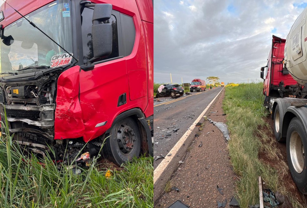 Carro é destruído após batida com carreta e jovem de 24 anos morre na BR-376 — Foto: Ivinotícias