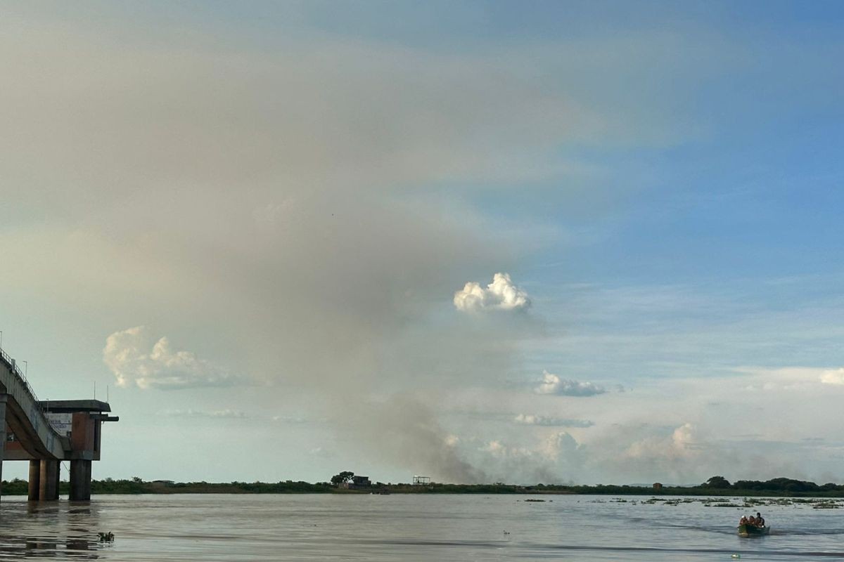 Fogo no Pantanal muda paisagem e forma nuvem de fumaça em MS