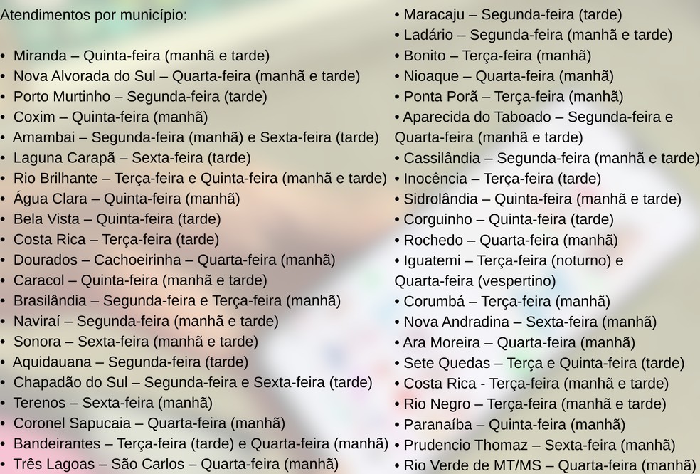 Lista de municípios e horários dos cursos na biblioteca Sesi — Foto: Reprodução g1