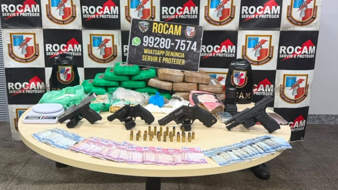 Quatro suspeitos de invasão à casa de policial militar são presos com armas e drogas em Manaus