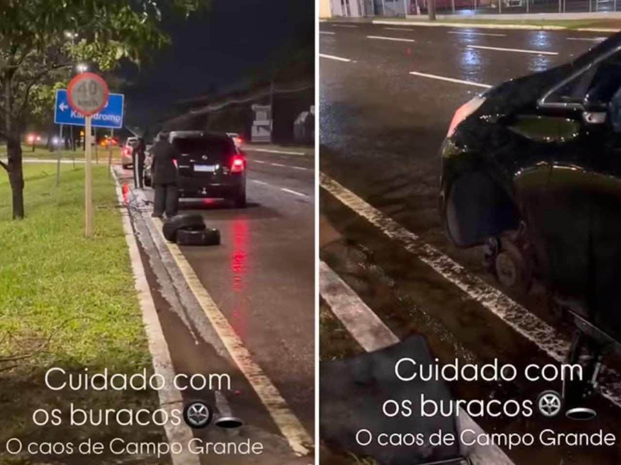 Buraco gigante deixa 7 carros com pneus rasgados em Campo Grande | G1