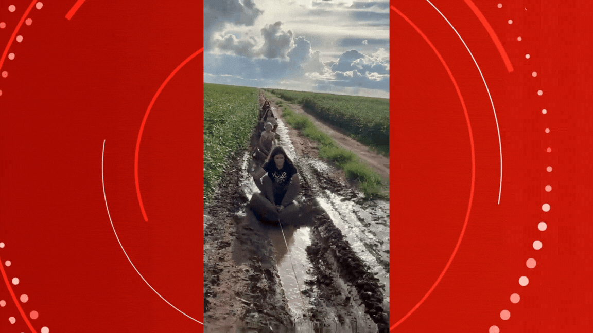 ‘Banana do agro’: crianças brincam com pneus na lama de lavoura de MT e vídeo viraliza