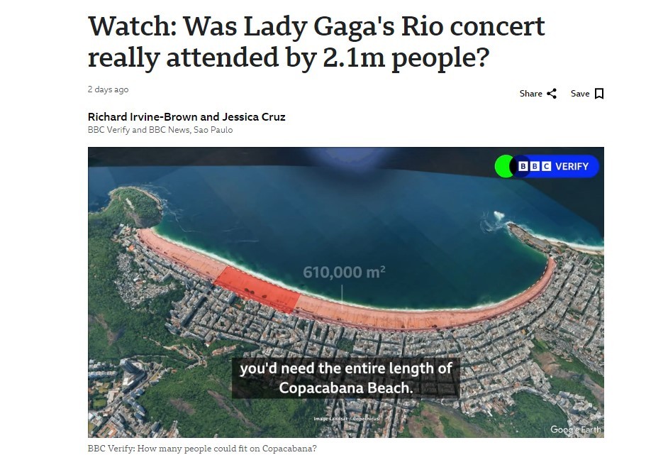 'Somos calorosos!': Paes rebate BBC com fórmula e ironia sobre cálculo de público de show de Lady Gaga em Copacabana