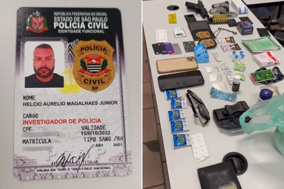 Falso policial foi preso com anabolizantes, drogas e medicamentos ilegais em um carro de luxo — Foto: Polícia Civil/Divulgação