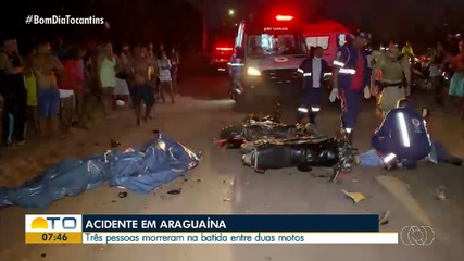 Acidente entre duas motocicletas deixa três pessoas mortas em Araguaína