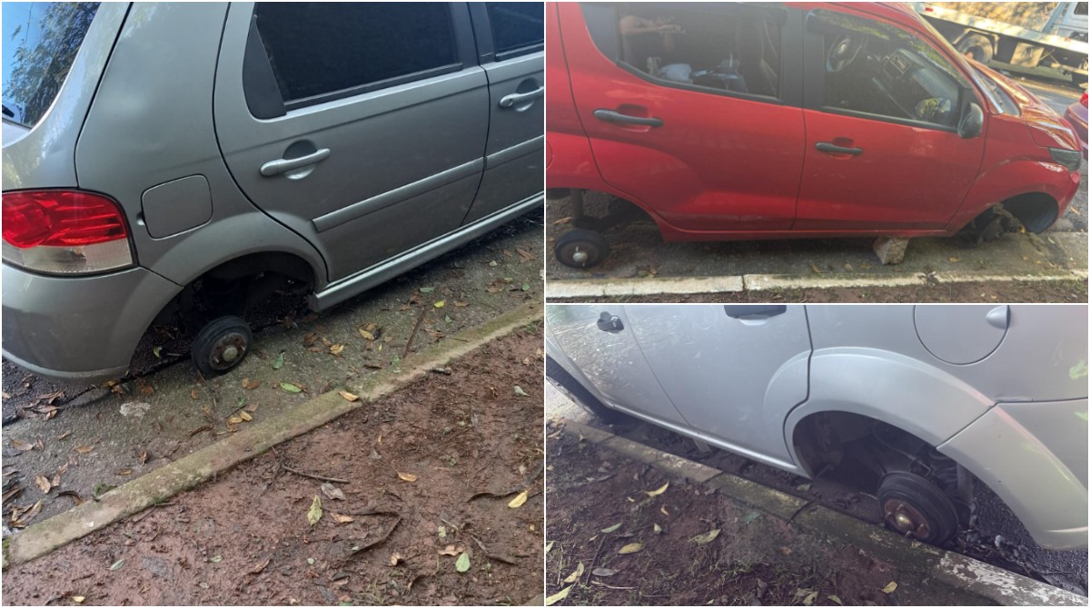 Três carros têm rodas e pneus furtados na mesma rua na Zona Norte de SP