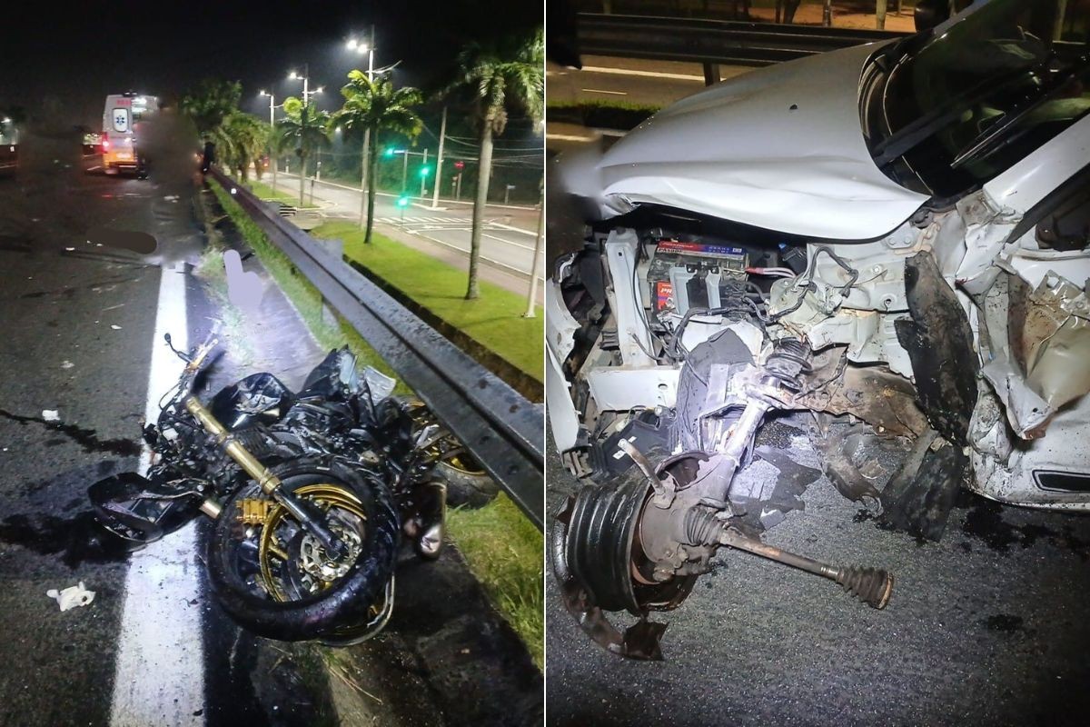 Motociclista fica ferido após ser atingido por carro na contramão em Praia Grande