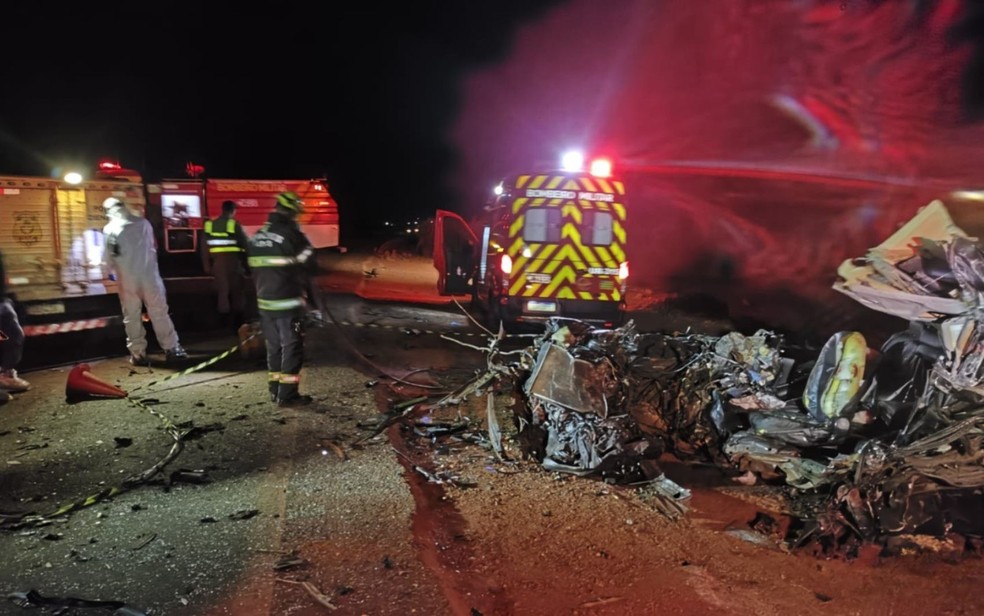 Acidente na GO-206 ocorrei na noite de quinta-feira. &mdash; Foto: Divulga&ccedil;&atilde;o/Corpo de Bombeiros