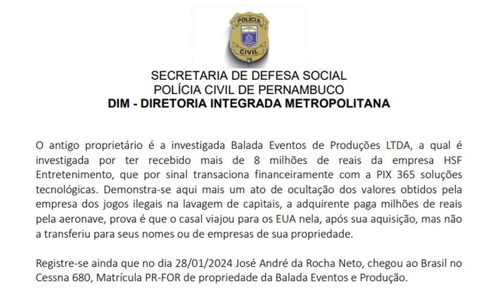 Trecho do relatório em que os investigadores detalham a venda e uso das aeronaves — Foto: Reprodução