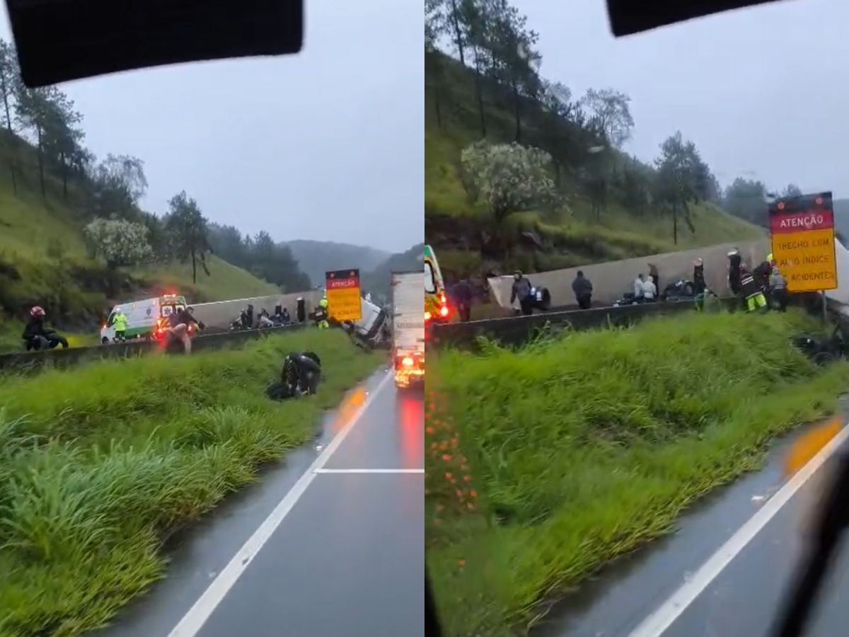 Caminhão tomba em SP e grupo é flagrado saqueando carga na rodovia; VÍDEO