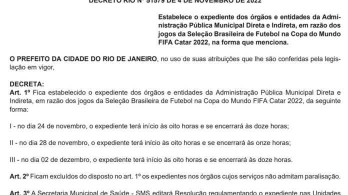 Notícia - Prefeitura terá horários especiais em dias de jogos da Seleção  Brasileira na Copa do Mundo - Governo Municipal de Siqueira Campos