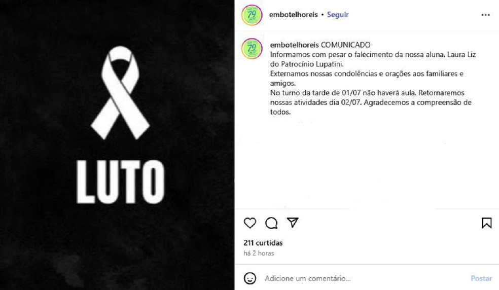 Nota de pesar de escola  — Foto: Redes Sociais